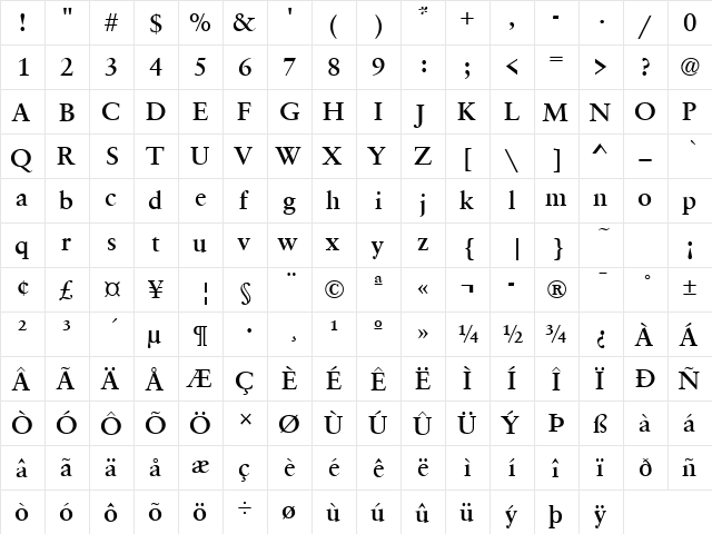 Savoy Bold  glyph index