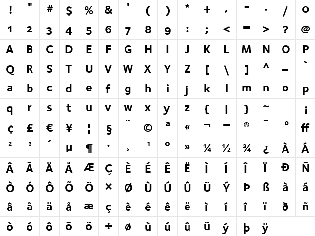 FoundrySterling-BoldOSF Regular  glyph index