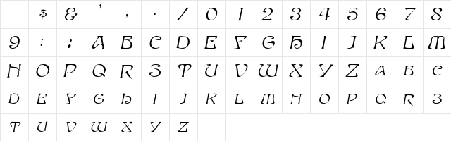 Lepton Oblique  glyph index