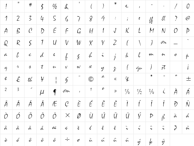 MistralITC TT Light  glyph index