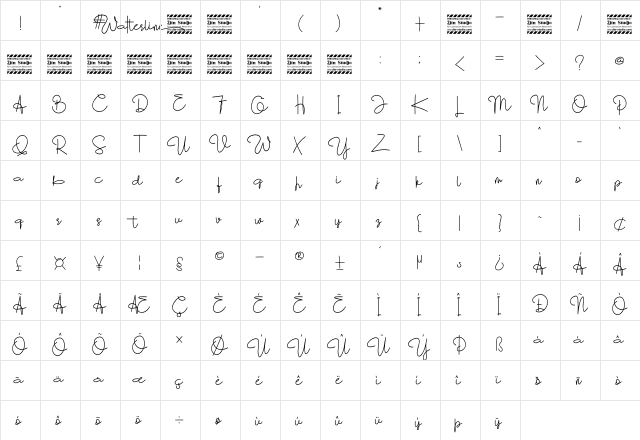 Watterline Personal Use Regular  glyph index