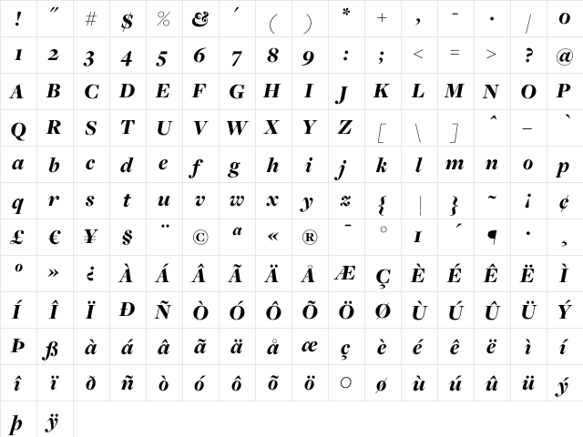 Freight Disp Black Italic  glyph index