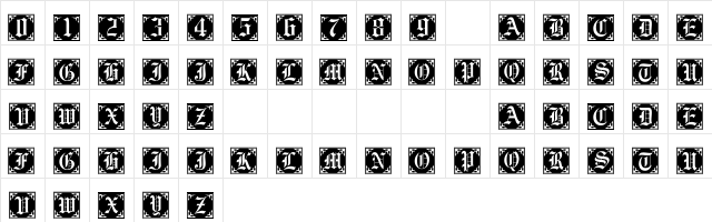 101! Antique Alpha Regular  glyph index