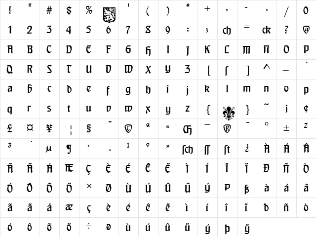 Heinrich Text Regular  glyph index