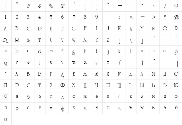 University Normal  glyph index