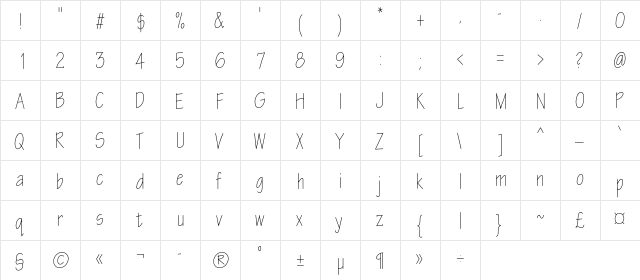 EskizTwo-CondensedLight Regular  glyph index