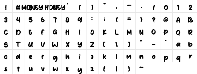 Money Honey Bold  glyph index