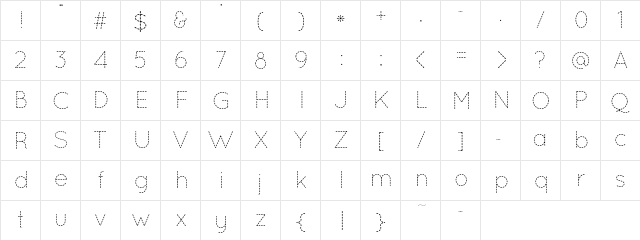 Quicksand Dash  glyph index