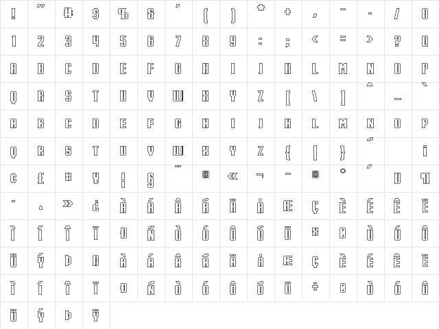 Stark Hollow Regular  glyph index