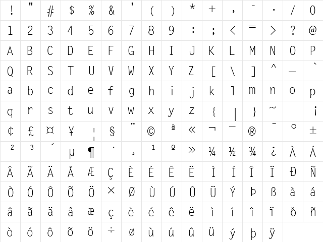 MicrofineSSK Regular  glyph index
