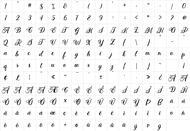 Stayola Regular  glyph index
