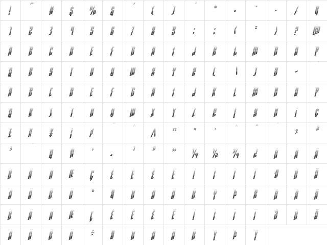 Rhinoclops Gradient Italic Regular  glyph index