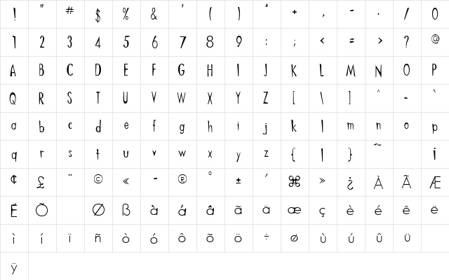 CAMPBELL Regular  glyph index