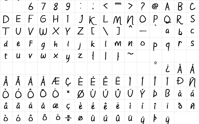 HolidayFunday Regular  glyph index