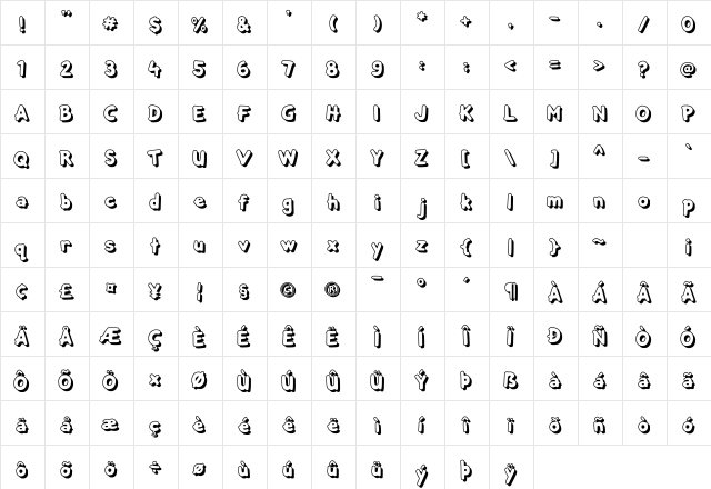 Bubblee Kids Shadow Regular  glyph index