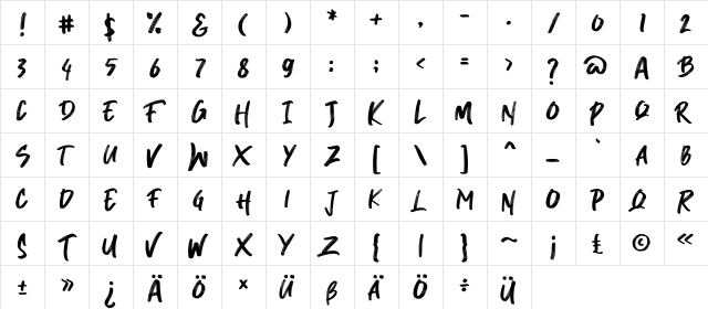 Breaker The Brush Regular  glyph index