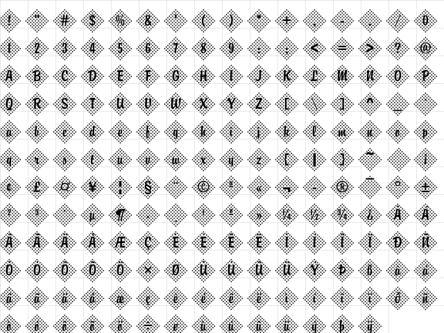 Brody45 Becker Regular  glyph index
