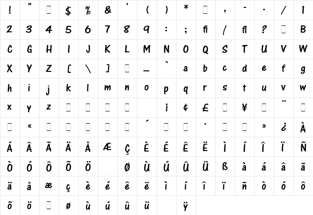 One Stroke Script LET Plain  glyph index