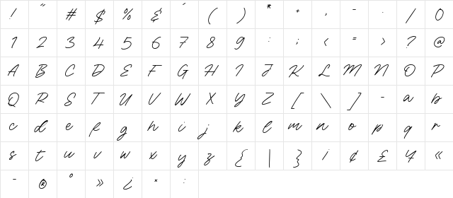 Sunday Bridge Regular  glyph index