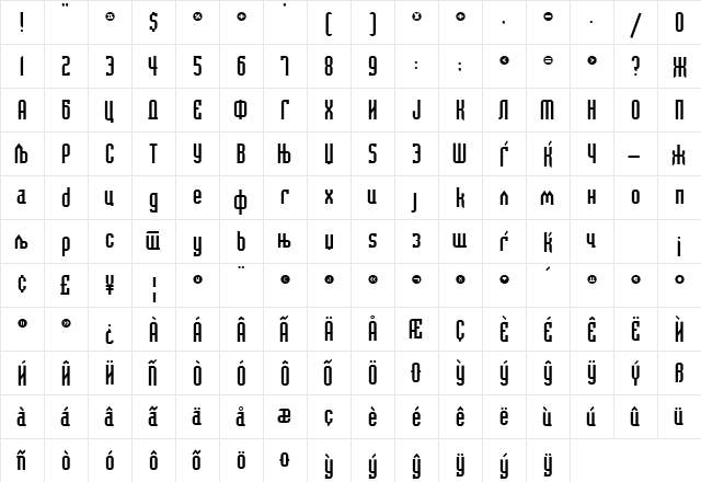 M-Bedrock Regular  glyph index