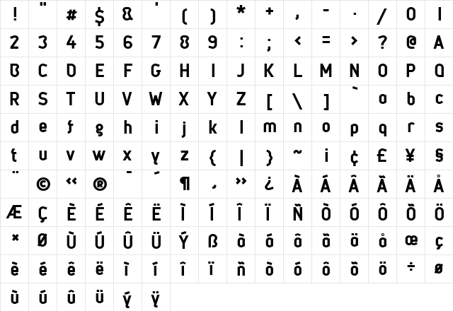 Metsys Regular  glyph index