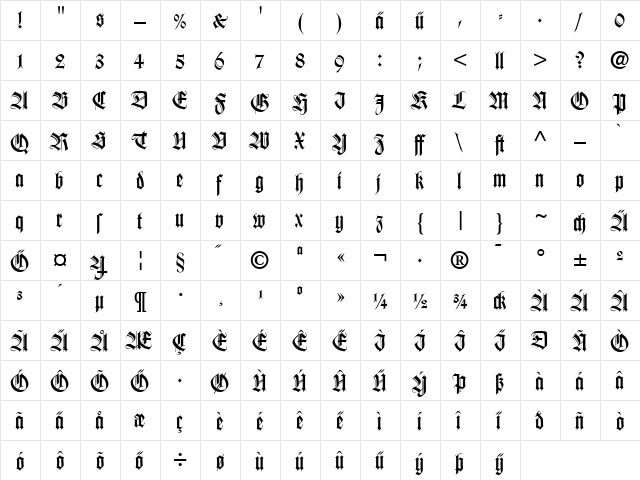 WilhelmKlingsporGotischDfr Roman  glyph index