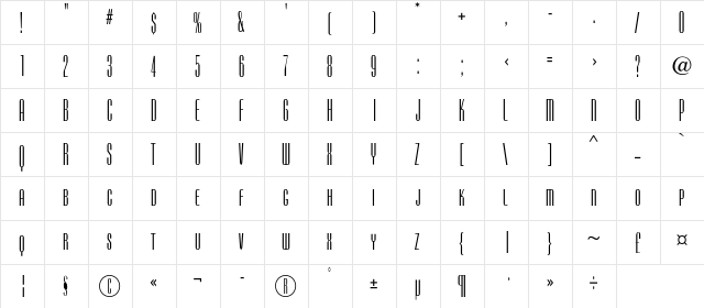 Camerton G Regular  glyph index