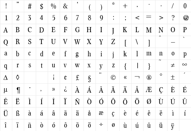 ConceptCondensed Regular  glyph index
