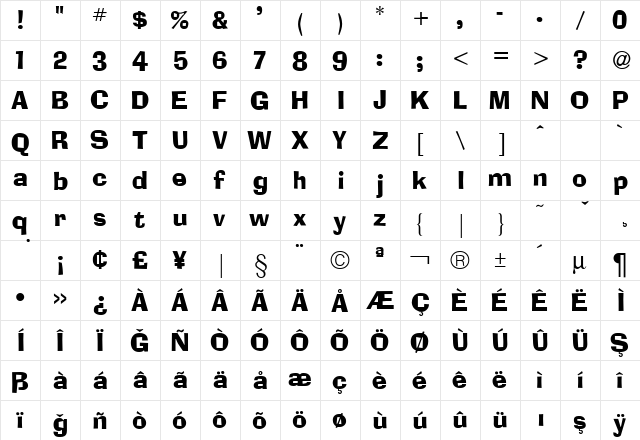 Adelaide_TR Regular  glyph index