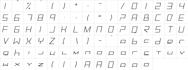 Trancemission LightItalic  glyph index
