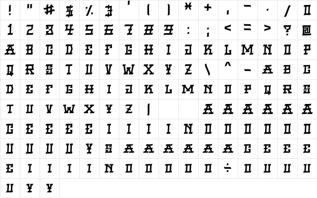 VIRGIL BLACK Regular  glyph index