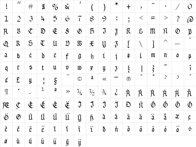 Gothamburg Bold  glyph index
