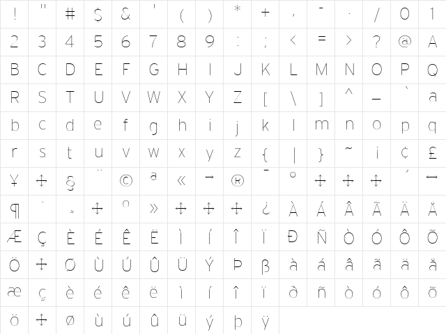 Interstate Regular  glyph index