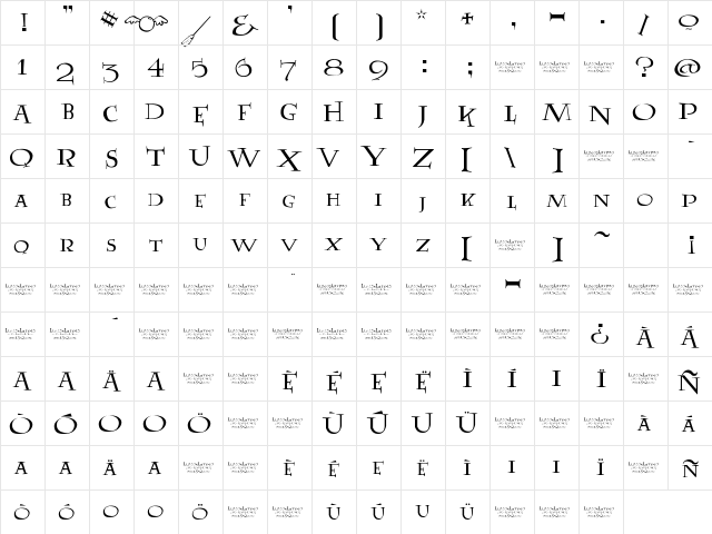 LumosLatino Regular  glyph index