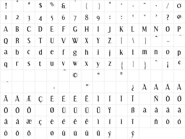 Effloresce Antique Regular  glyph index