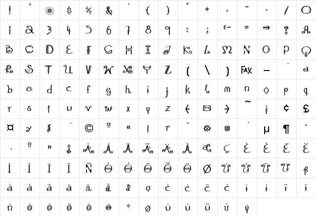 MonterreyEF Regular  glyph index