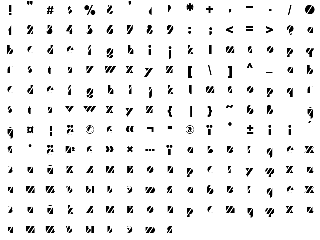 Trafaret Normal  glyph index