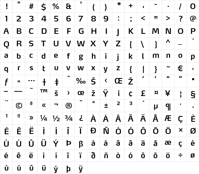 MaxLF-SemiBold Regular  glyph index