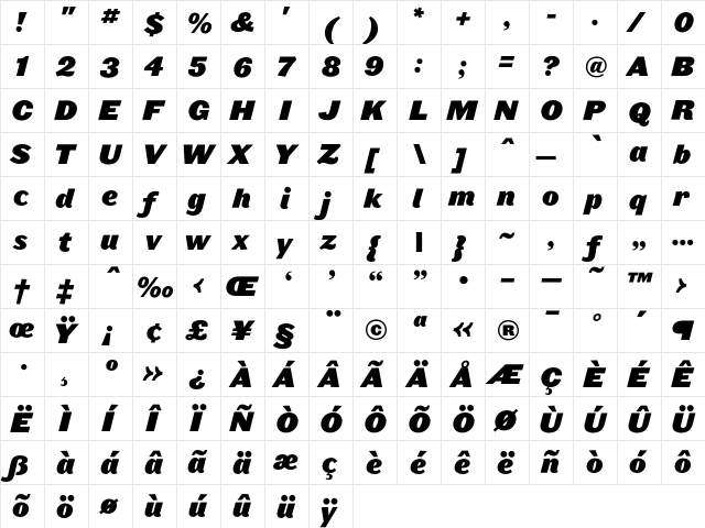Leviathan HTF-Black-Italic  glyph index