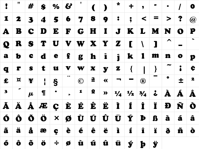 Burlesque2 Regular  glyph index