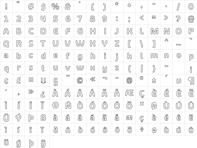 SHA Outline Regular  glyph index