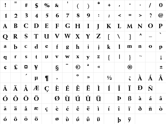 Spaced 2 Regular  glyph index