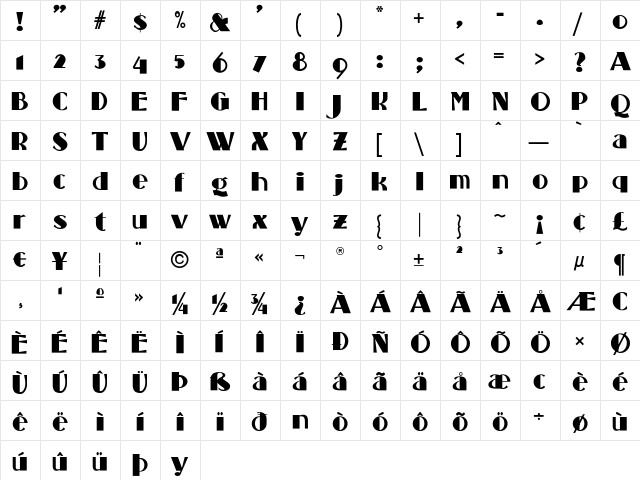 StandingRoomOnly Regular  glyph index