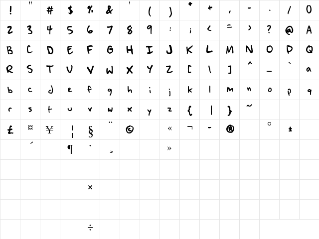 Pen of Truth Regular  glyph index