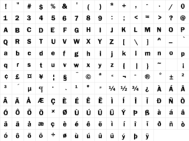 Funky13 Becker Regular  glyph index