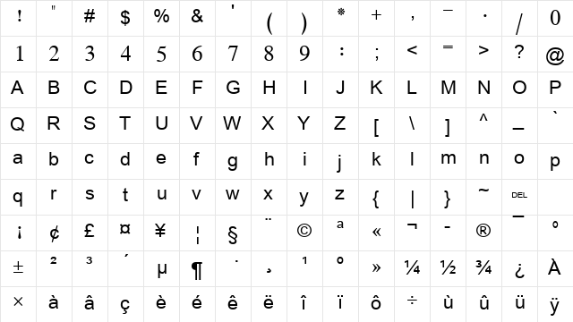 Arabic Transparent Regular  glyph index