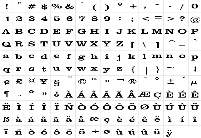 Clare Extended Normal  glyph index