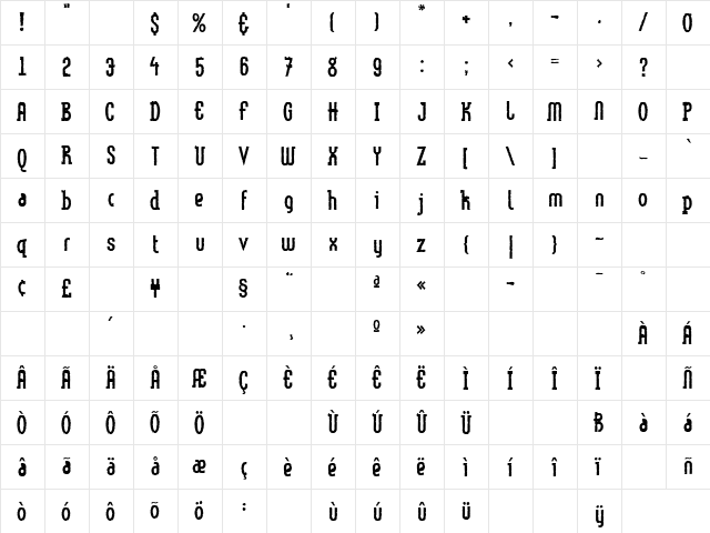 LTMethod Eroded Regular  glyph index