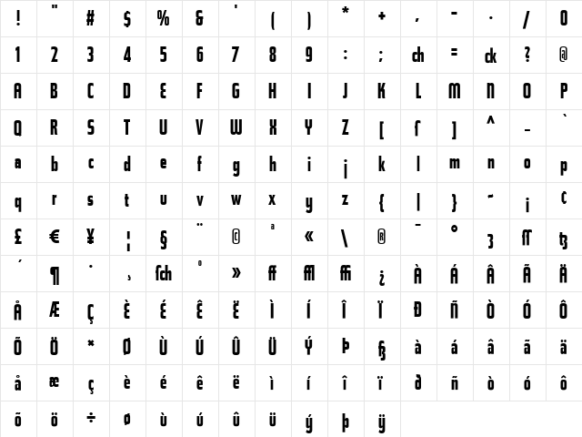 Topic Alternates Bold  glyph index