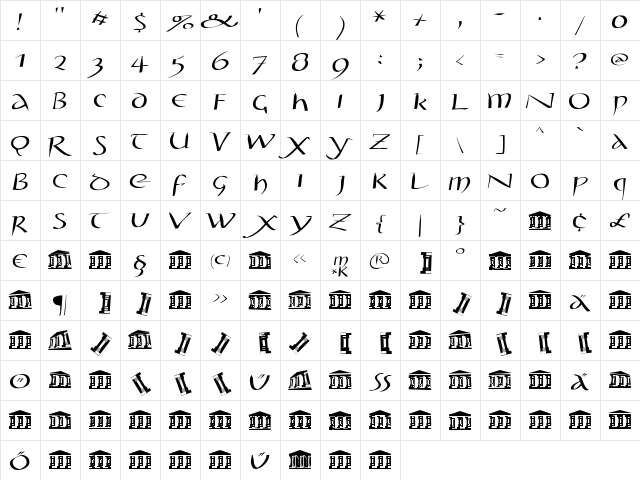 StylosCapitaleAD100 Regular  glyph index